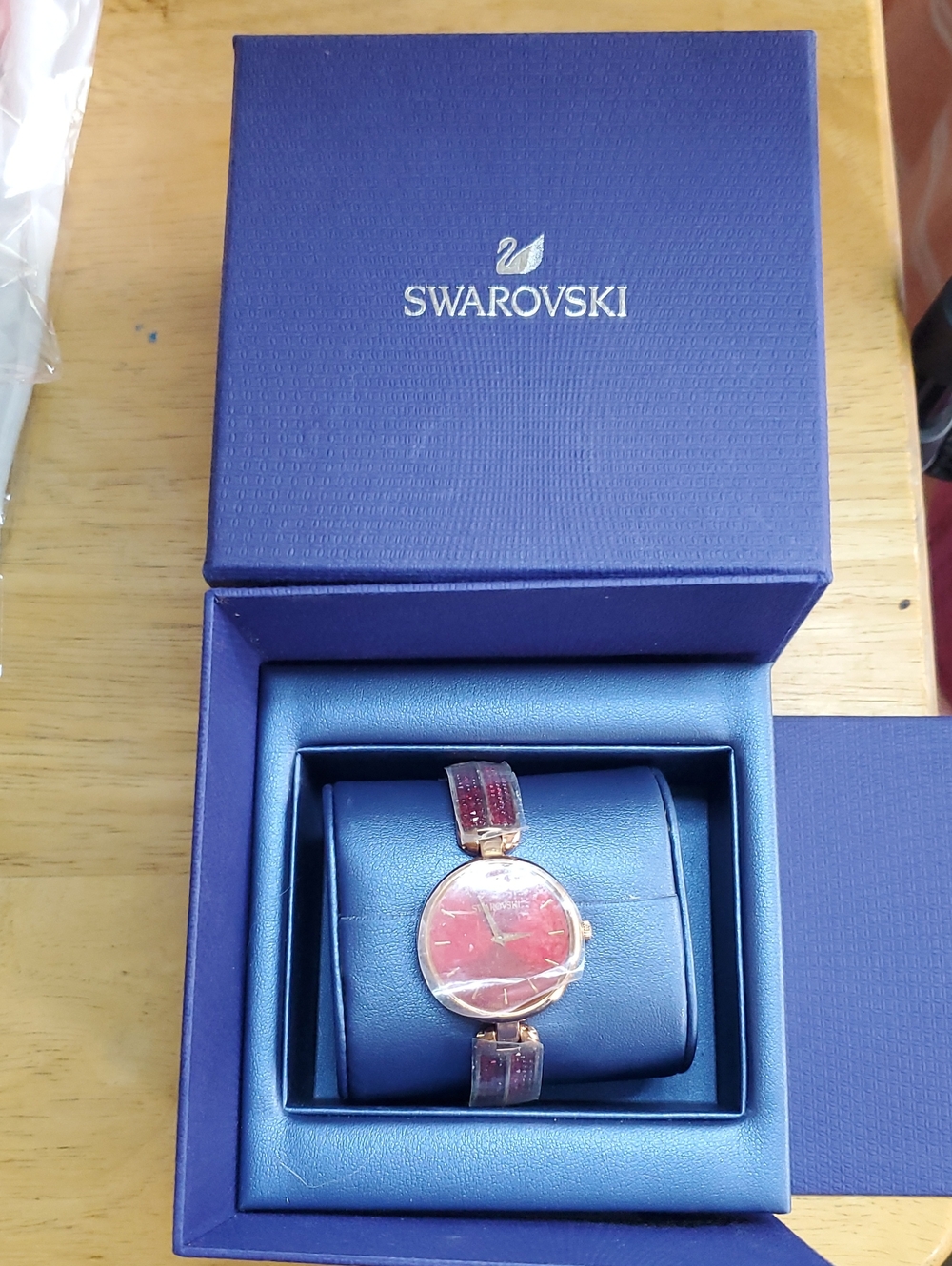 NIB Swarovski Dream Rock Watch Rose Gold Red Dial 5519312